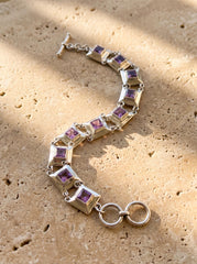 Square Amethyst Link Bracelet 925 Sterling Silver Purple Crystal Bracelet Crown Chakra Jewelry High Shine Gemstone Tennis Bracelet