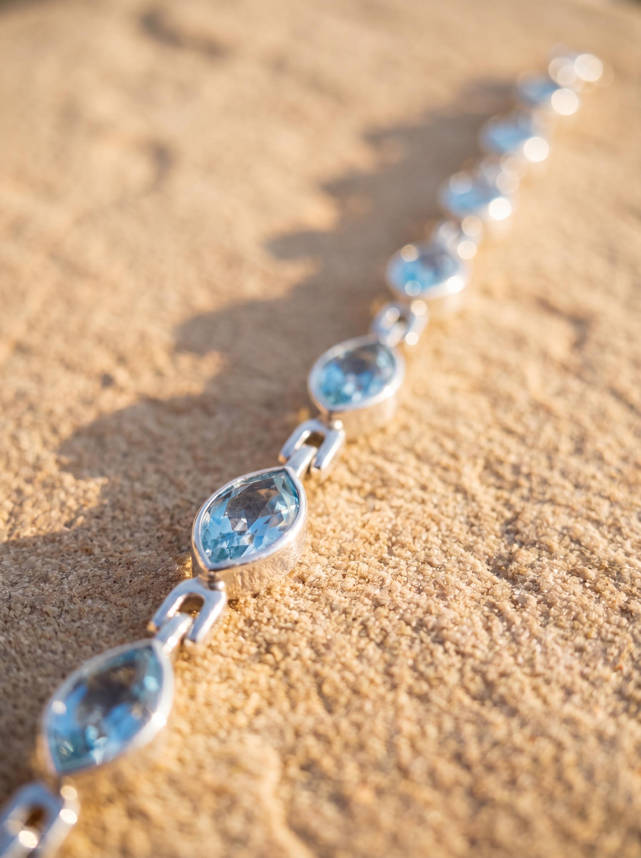 Blue Topaz Marquise Bracelet 925 Sterling Silver Faceted Blue Topaz Link Bracelet High Shine Polish Lobster Clasp December Birthstone Gift