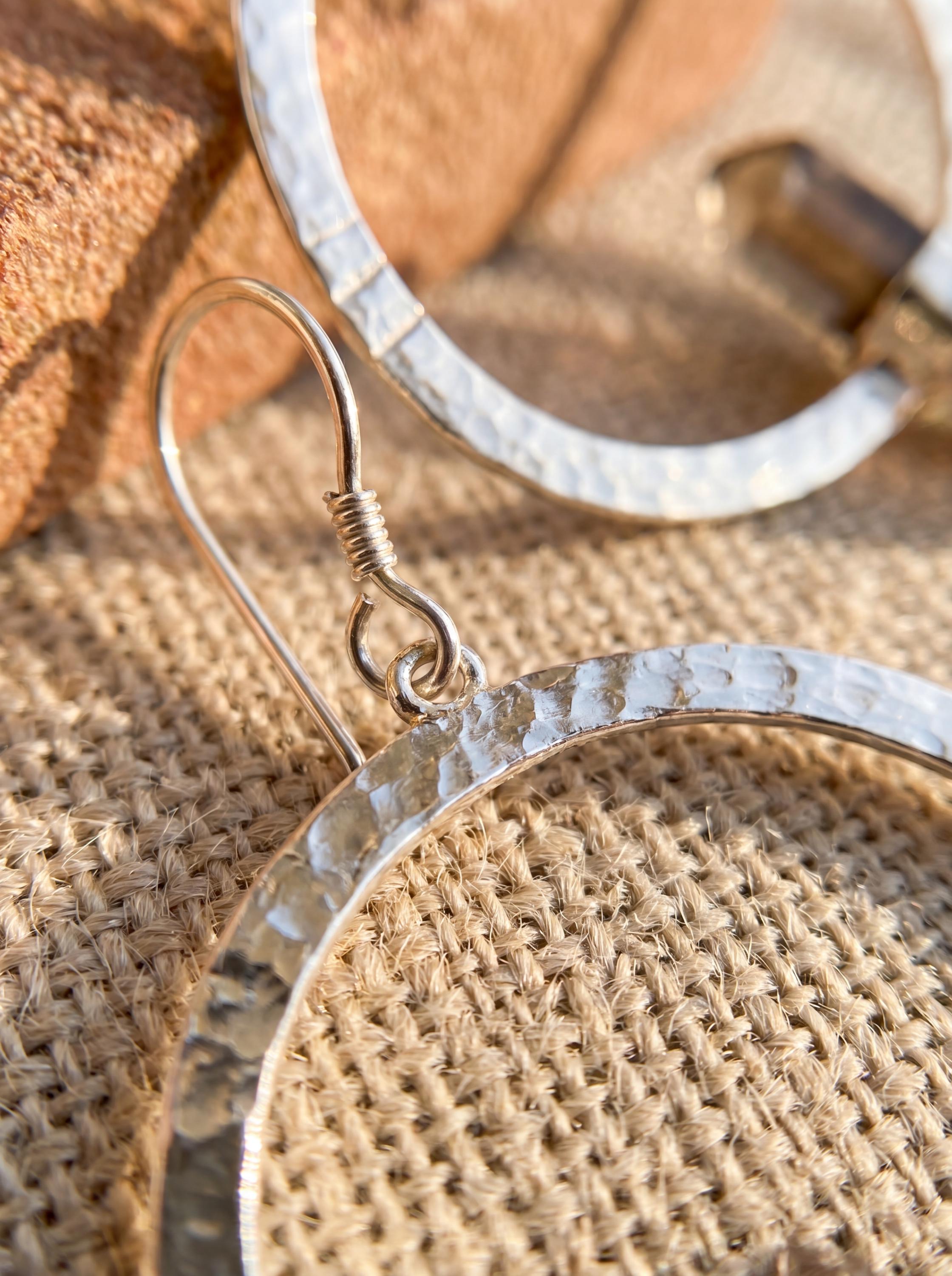 Smoky Quartz Point Earrings: Oxidized Sterling Silver Portal Hoops
