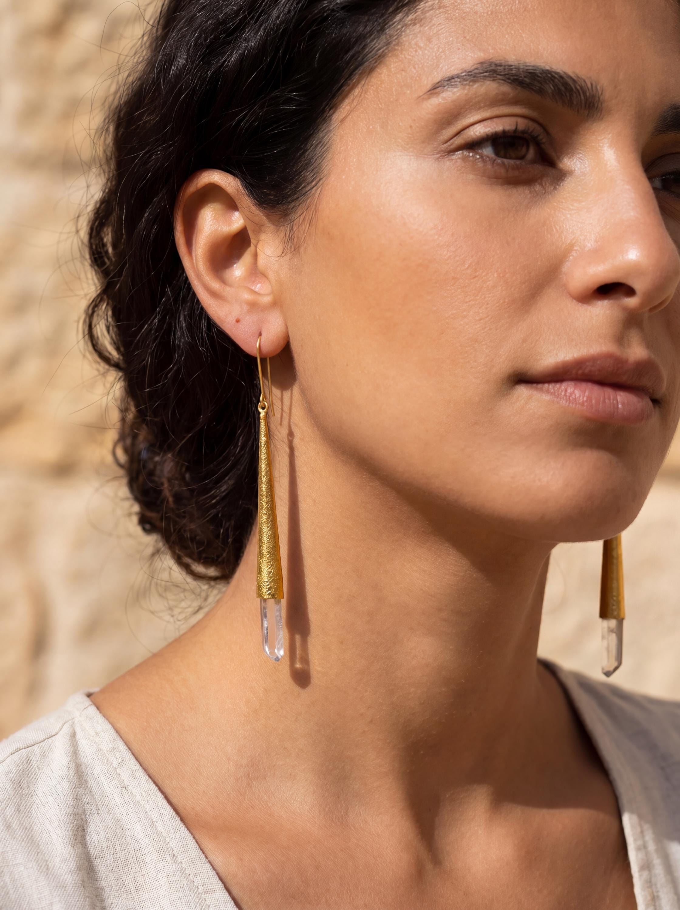 Gold Plated Sterling Silver Quartz Earrings: Himalayan Chlorite Phantom