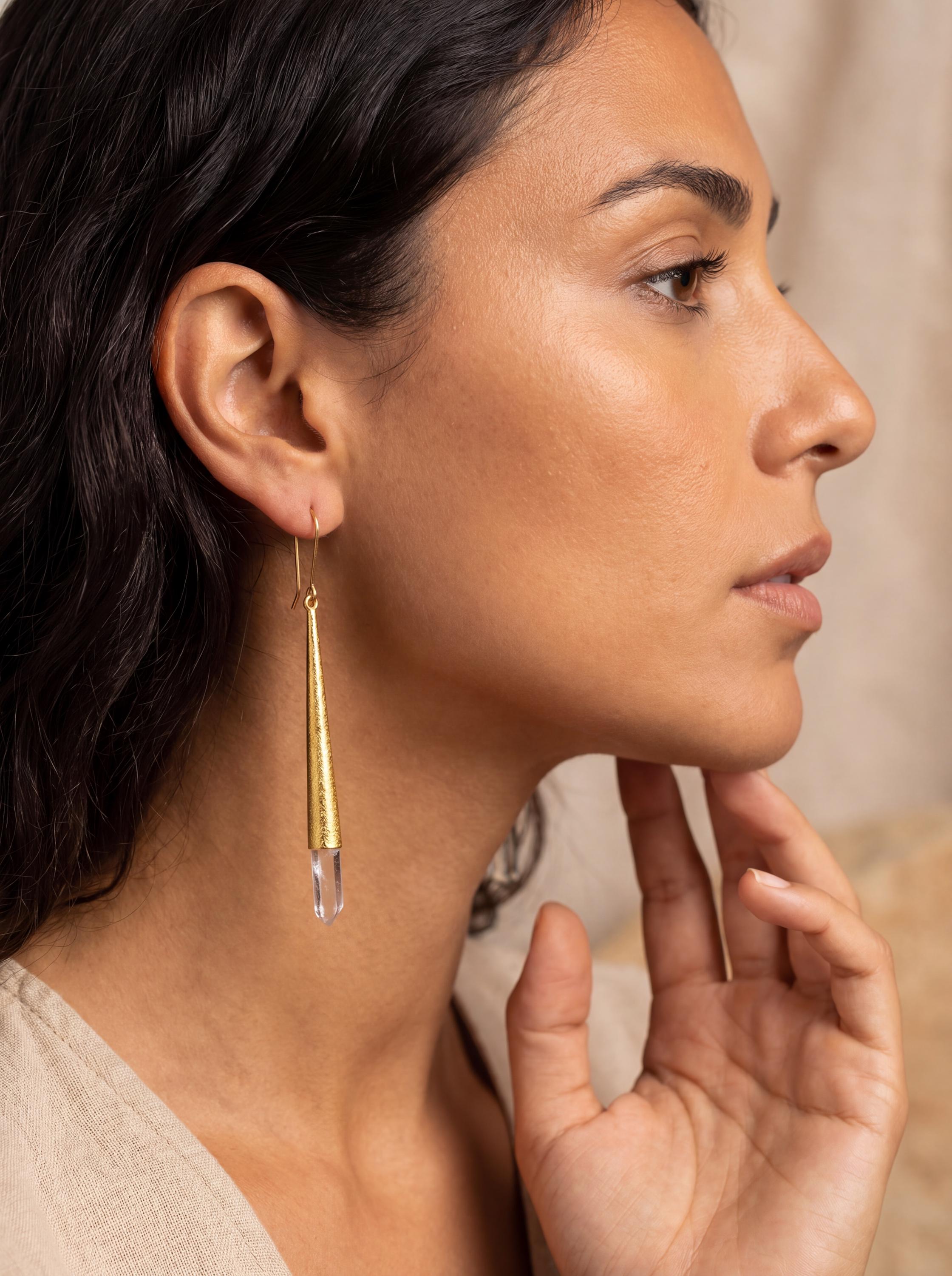 Gold Plated Sterling Silver Quartz Earrings: Himalayan Chlorite Phantom
