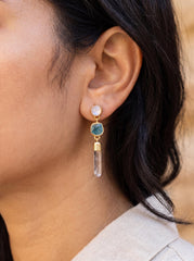Moonstone Apatite Quartz Earrings, Sand Textured Sterling Silver, Gold Plated