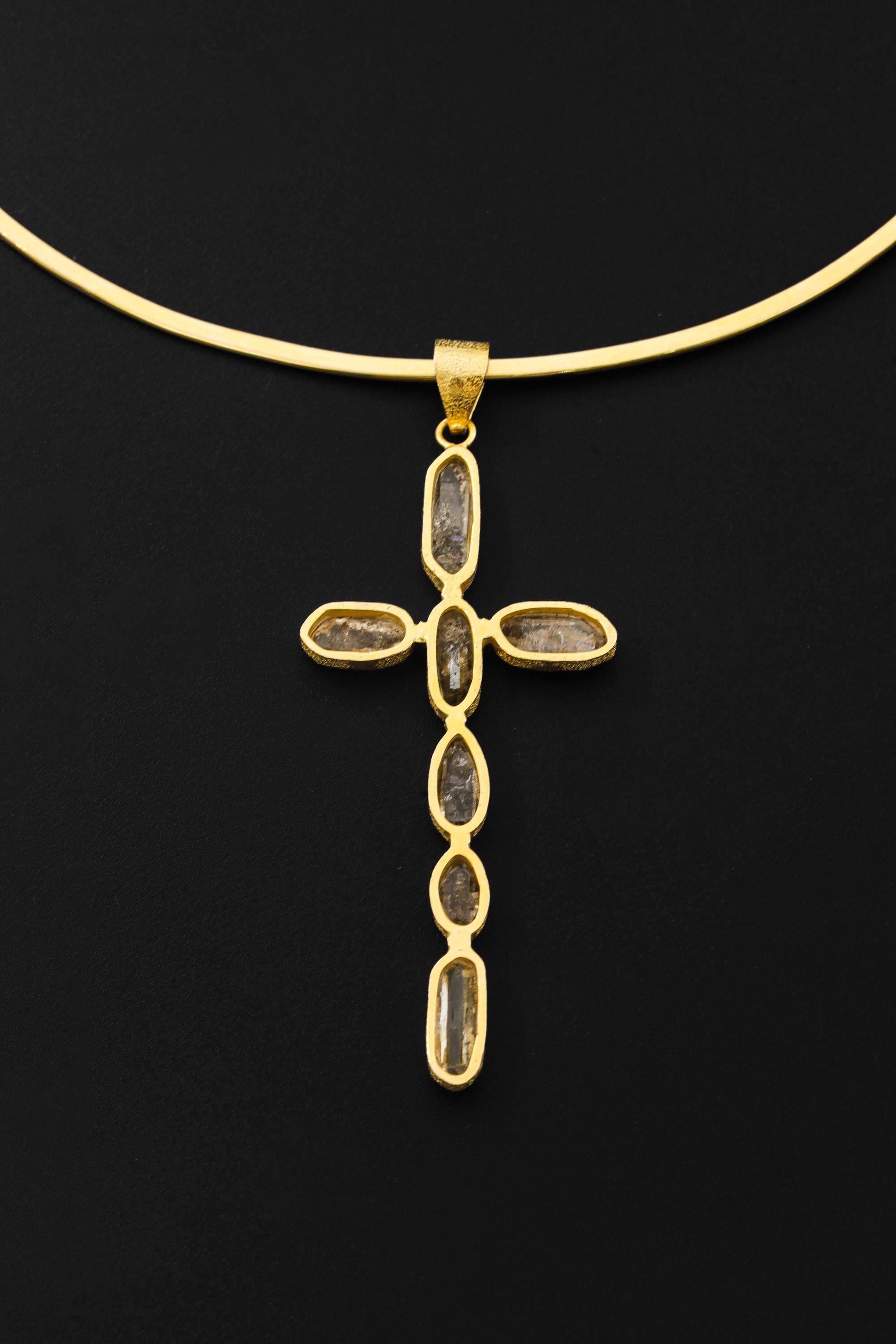 Petroleum Smoky Quartz Cross Pendant 925 Silver 18k Gold Plated Root Solar Plexus Chakra Protection Gift