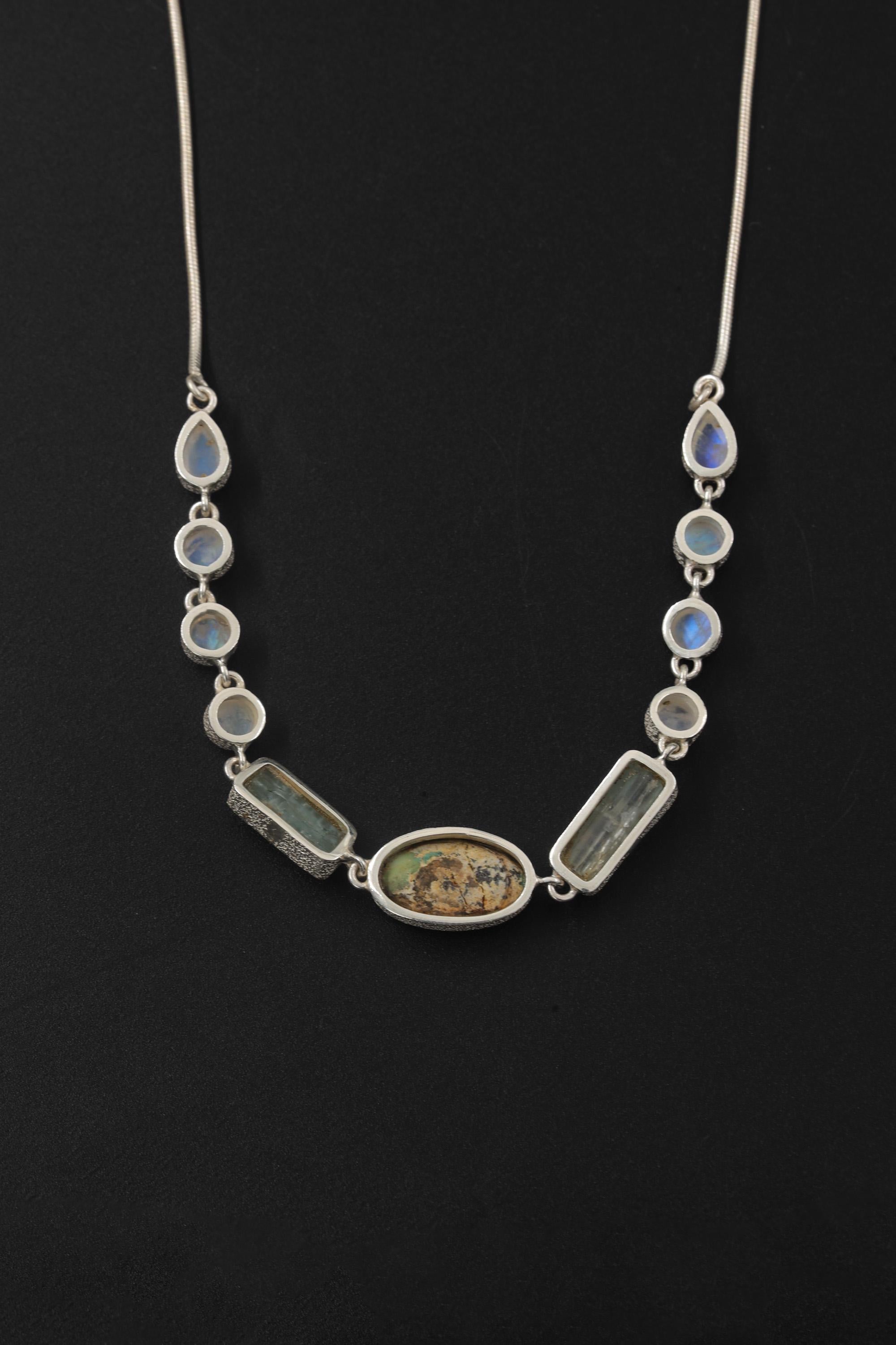 Sleeping Beauty Turquoise Necklace 925 Silver Aquamarine Moonstone Collarbone Talisman Pisces Cancer Gift