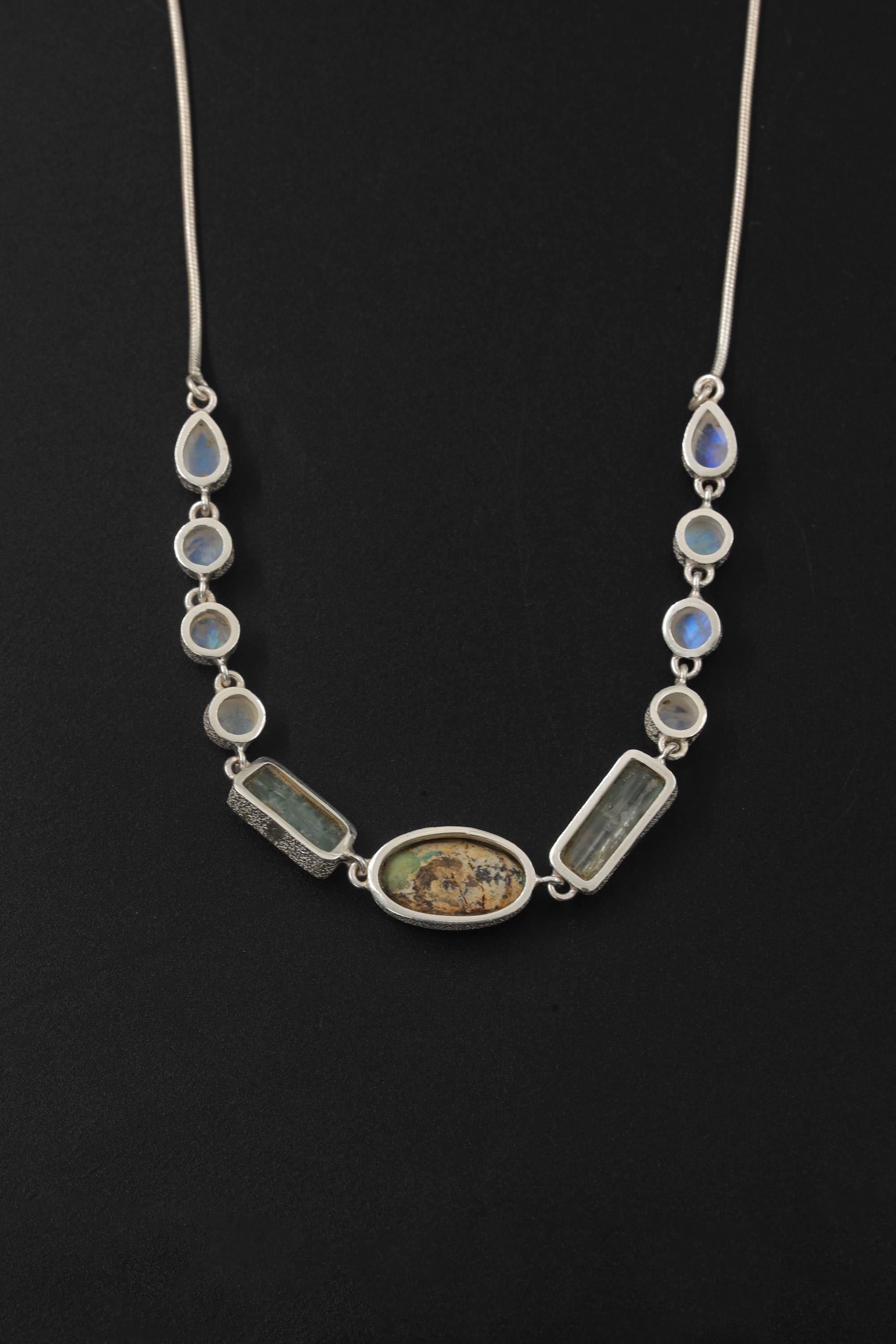 Sleeping Beauty Turquoise Necklace 925 Silver Aquamarine Moonstone Collarbone Talisman Pisces Cancer Gift