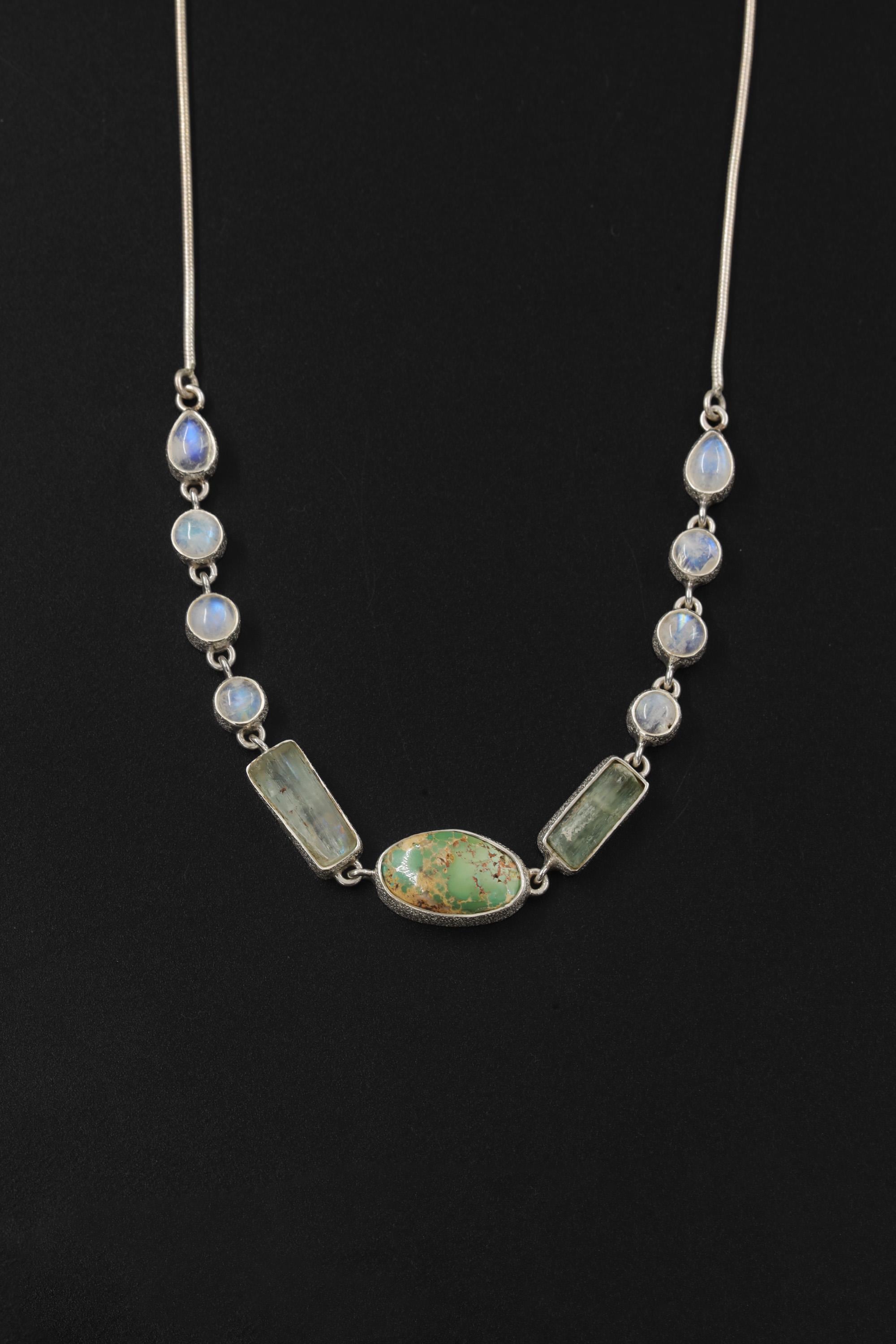 Sleeping Beauty Turquoise Necklace 925 Silver Aquamarine Moonstone Collarbone Talisman Pisces Cancer Gift