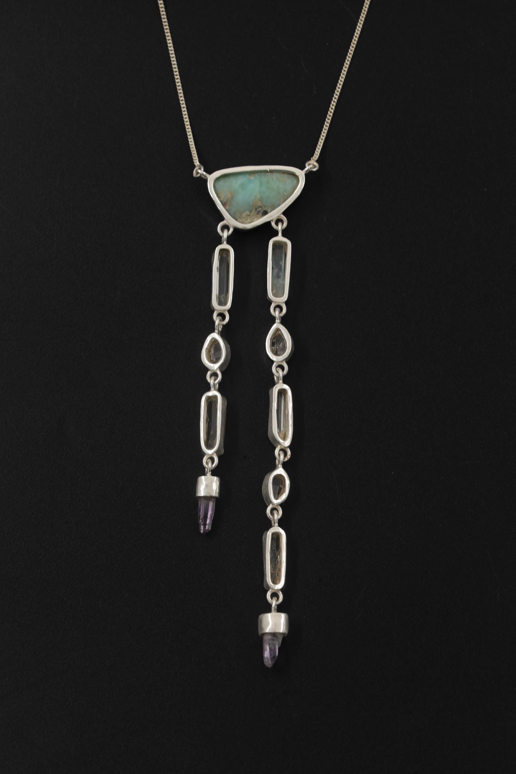 Atlantian Larimar Pendant: Aquamarine, Herkimer Diamond & Vera Cruz Quartz, Sterling Silver
