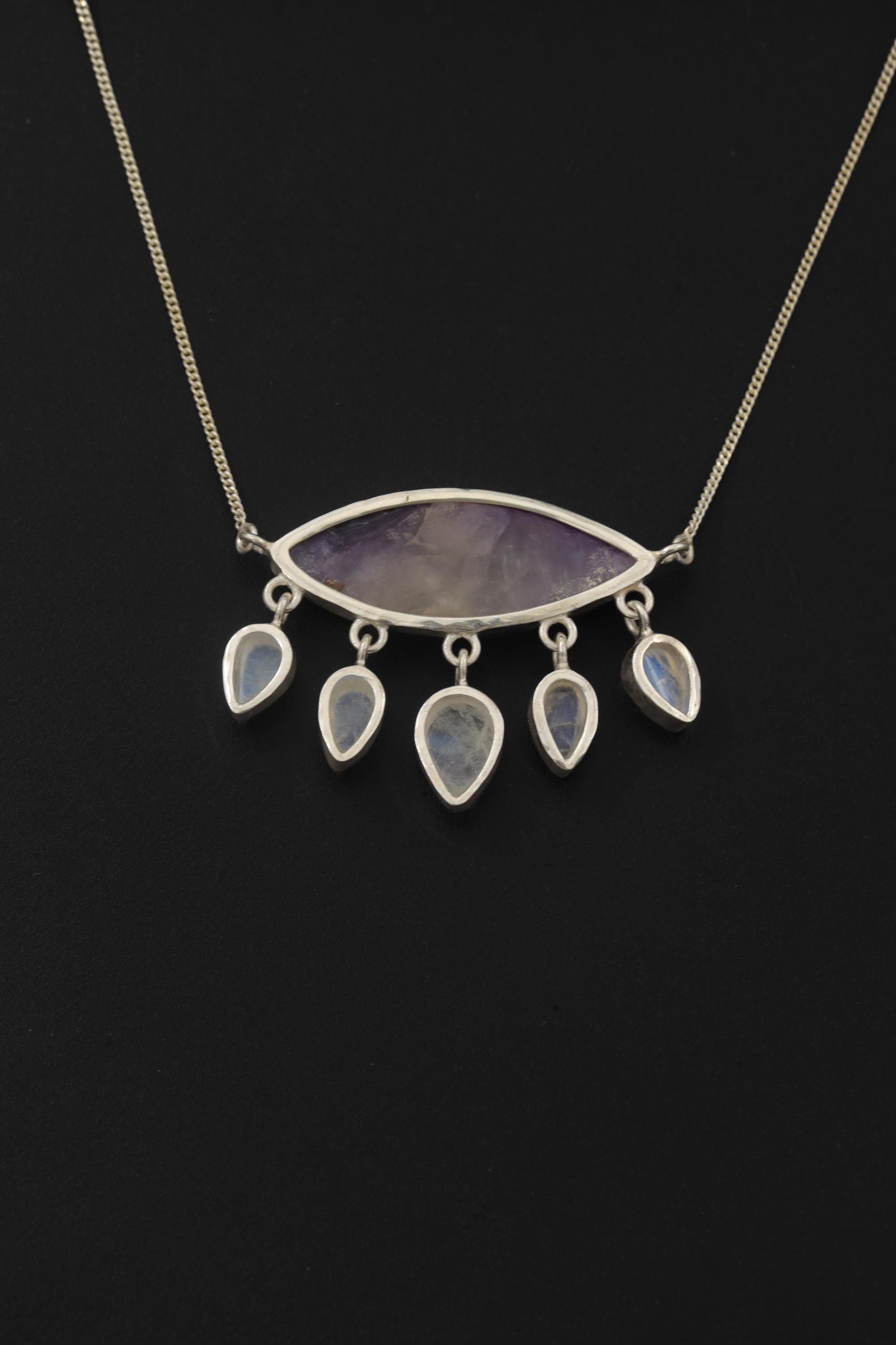 Charoite Moonstone Sterling Silver Pendant: Crying Eye, Third Eye, Scorpio Zodiac