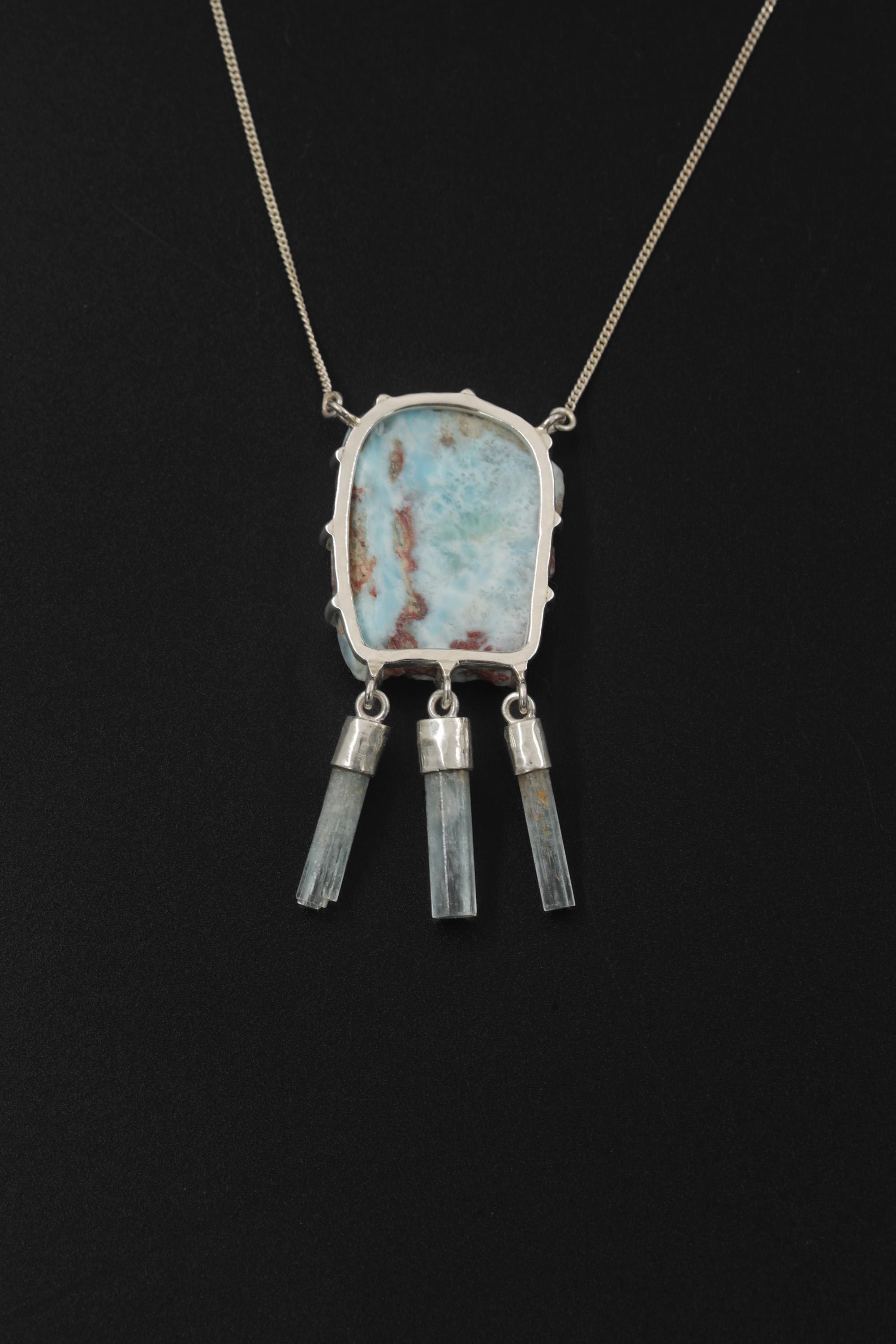 Larimar Aquamarine Necklace 925 Sterling Silver Ocean Pendant Throat Chakra Pisces Abundance Talisman Gift