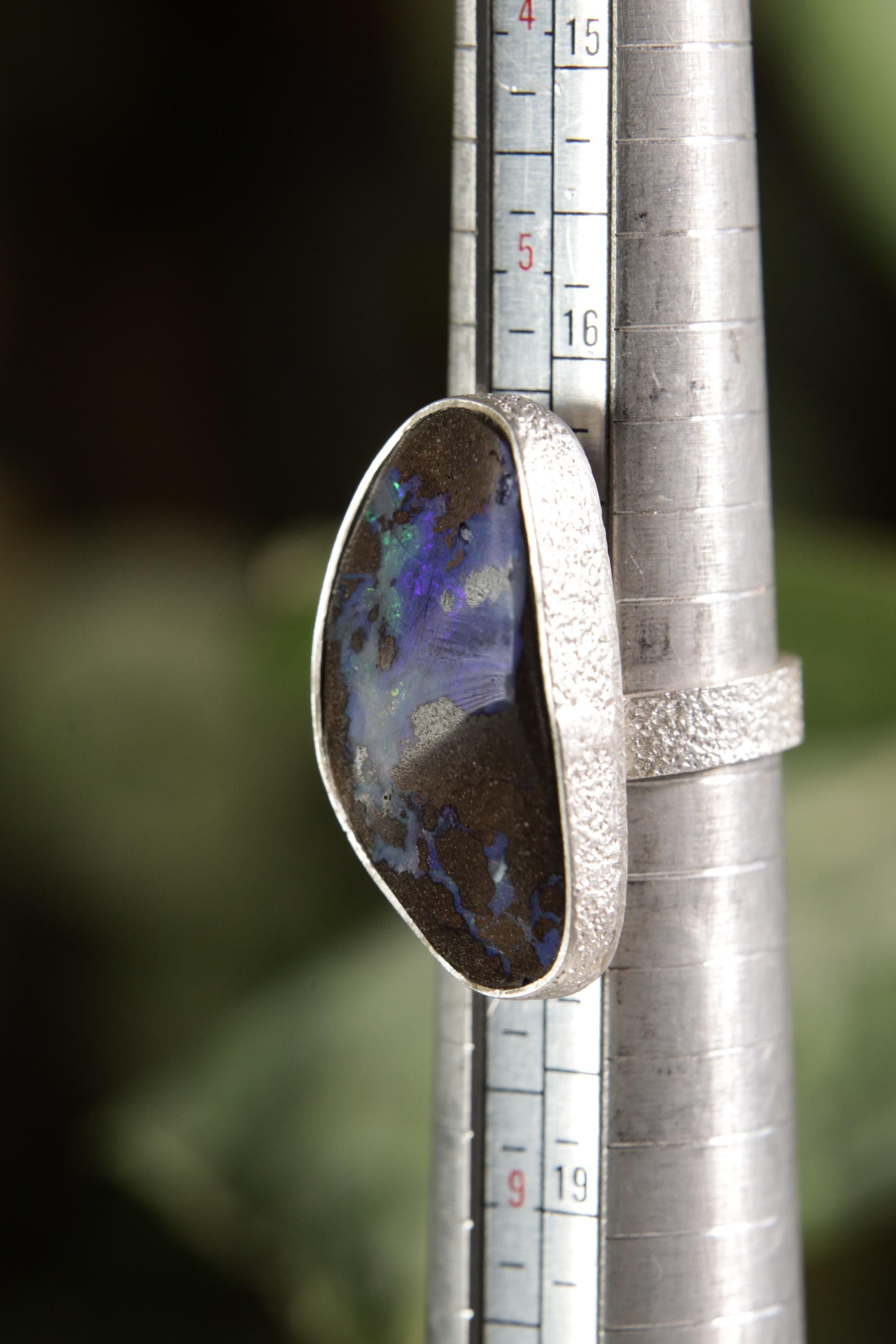 Boulder Opal Sterling Silver Ring: Adjustable Sand-Textured Statement Jewelry