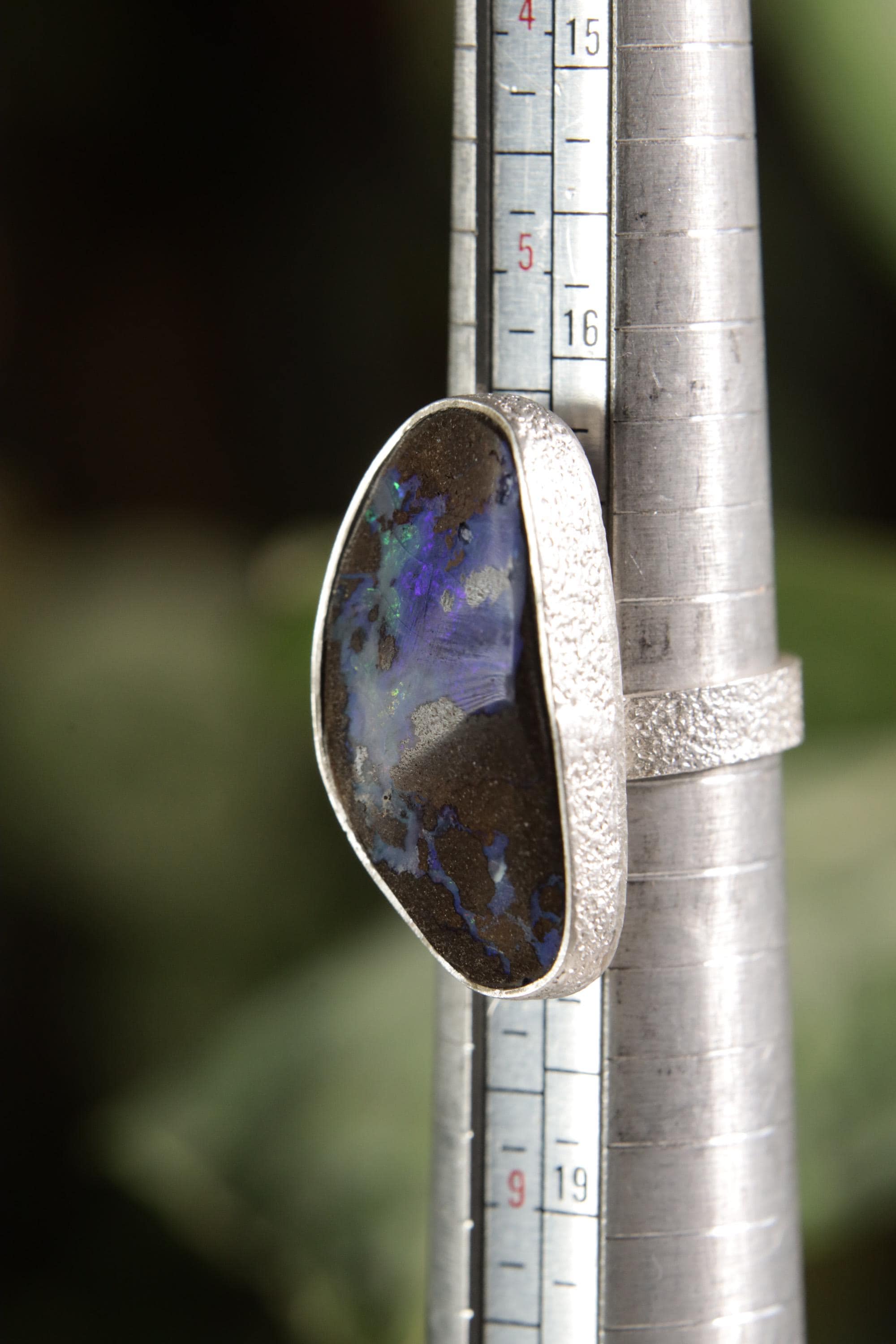 Natural Boulder Opal Ring 925 Sterling Silver Adjustable Sand Textured Band October Birthstone Heart Crown Chakra Gift