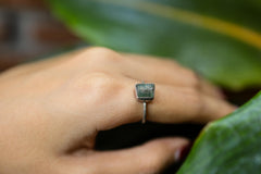 Handmade 925 sterling silver Watermelon Tourmaline stack ring shown worn on the hand, with green crystal and soft pink core.