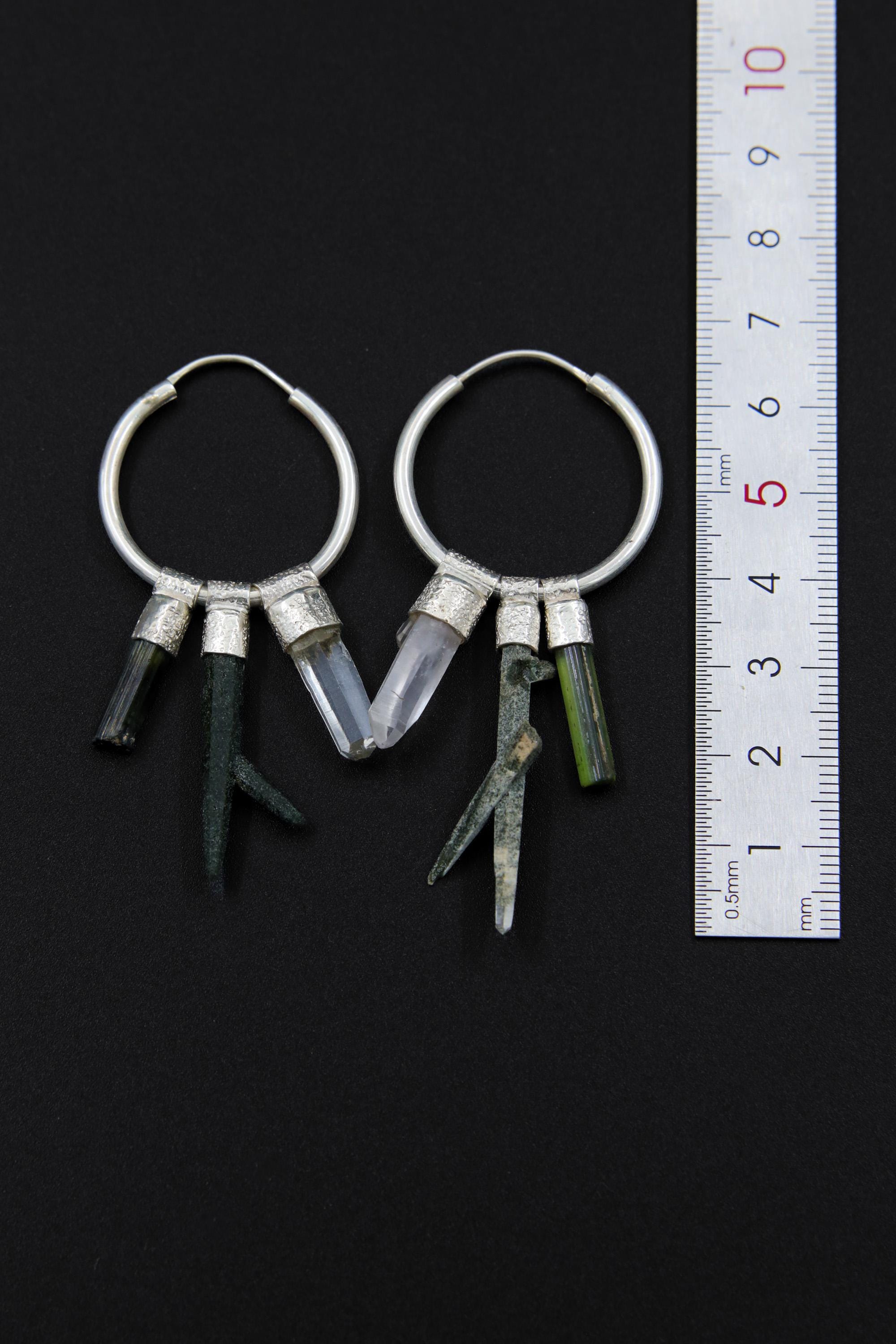 Chlorite Quartz & Tourmaline Sterling Silver Hoop Earrings: Versatile Crystal Pendant