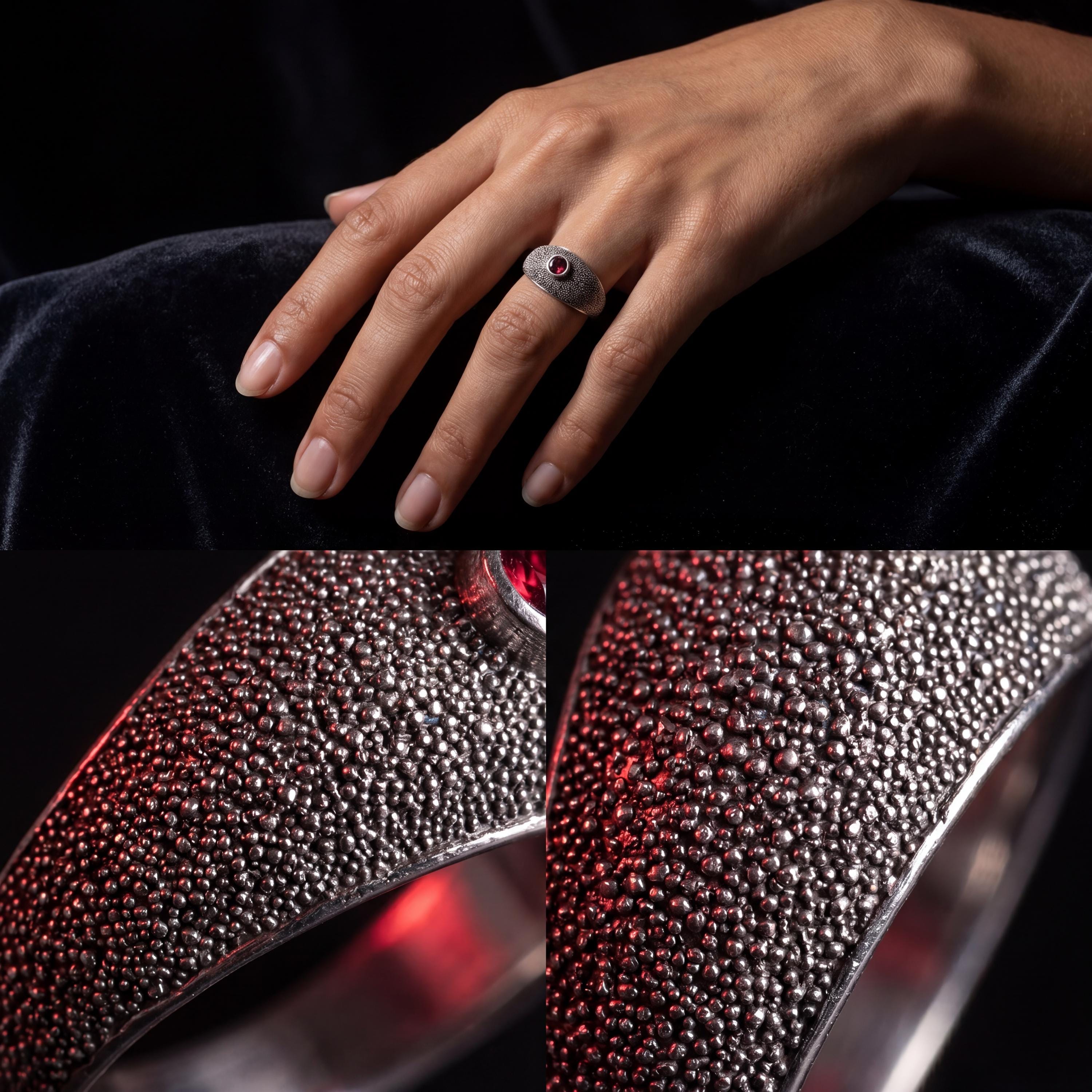 Garnet Signet Ring 925 Sterling Silver Oxidized Textured Band Faceted Red Gemstone Root Chakra January Birthstone Gift