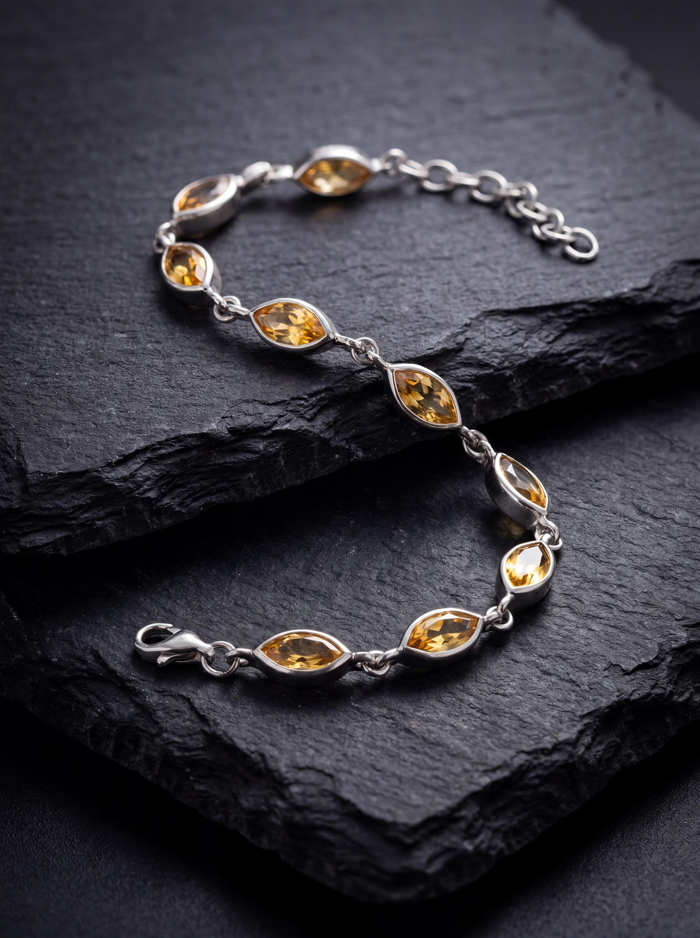 Citrine Bracelet 925 Sterling Silver Natural Non Heat Treated Faceted Marquise Gemstone Solar Plexus Chakra Jewelry Gift