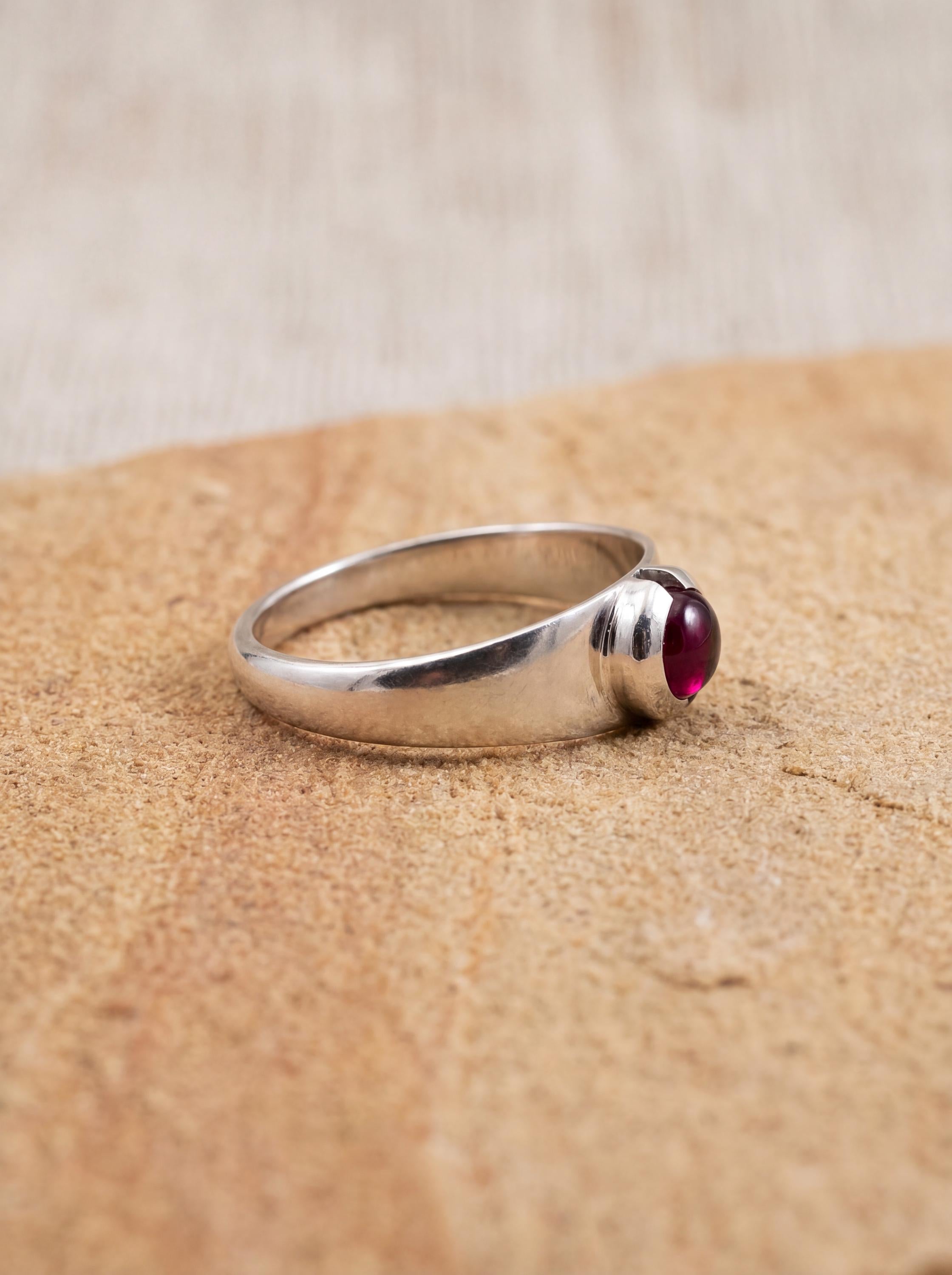 Natural Garnet Cabochon Silver Ring, 925 Sterling Garnet Ring, Deep Red Crystal Ring, Root Chakra Jewelry, January Birthstone Gift