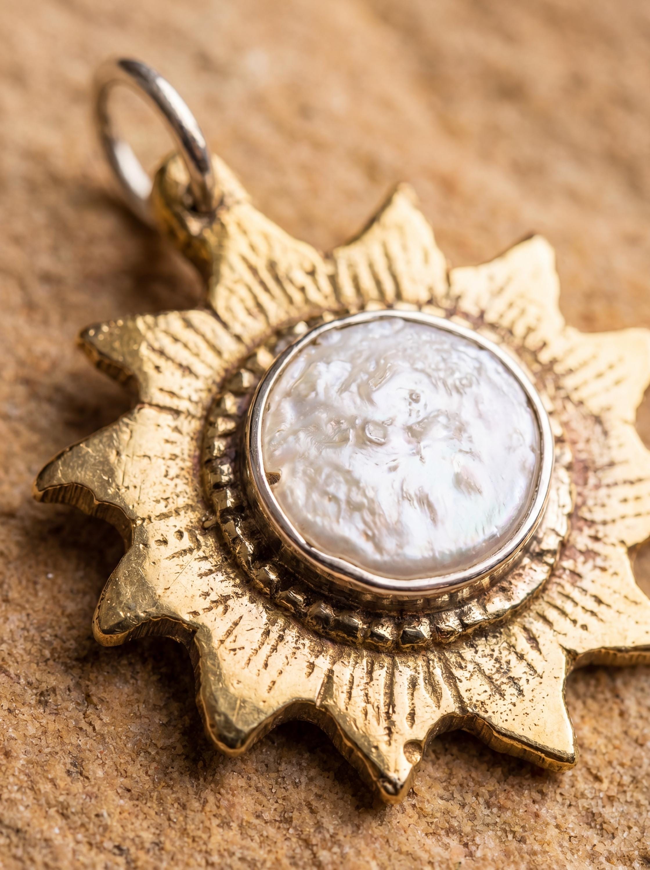 Gold-Plated Brass Sun Pendant: Mother-of-Pearl Stone