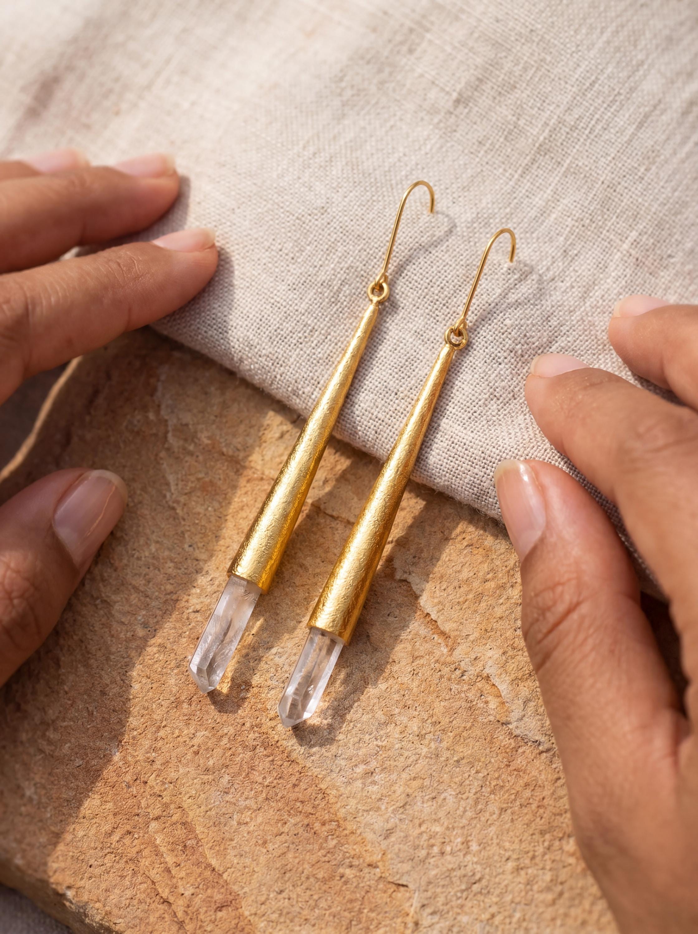 Gold Plated Sterling Silver Quartz Earrings: Himalayan Chlorite Phantom