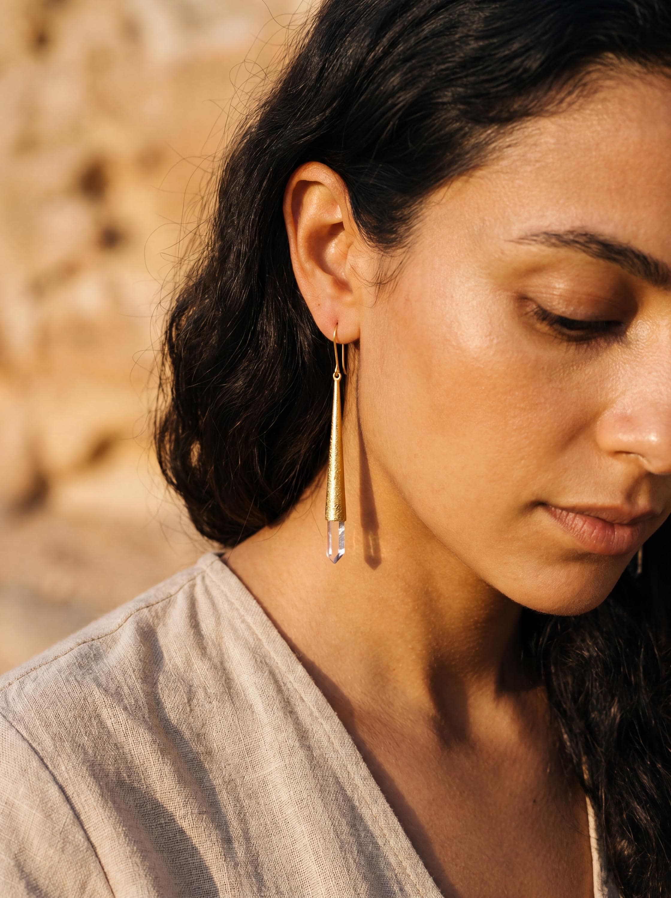 Gold Plated Sterling Silver Quartz Earrings: Himalayan Chlorite Phantom