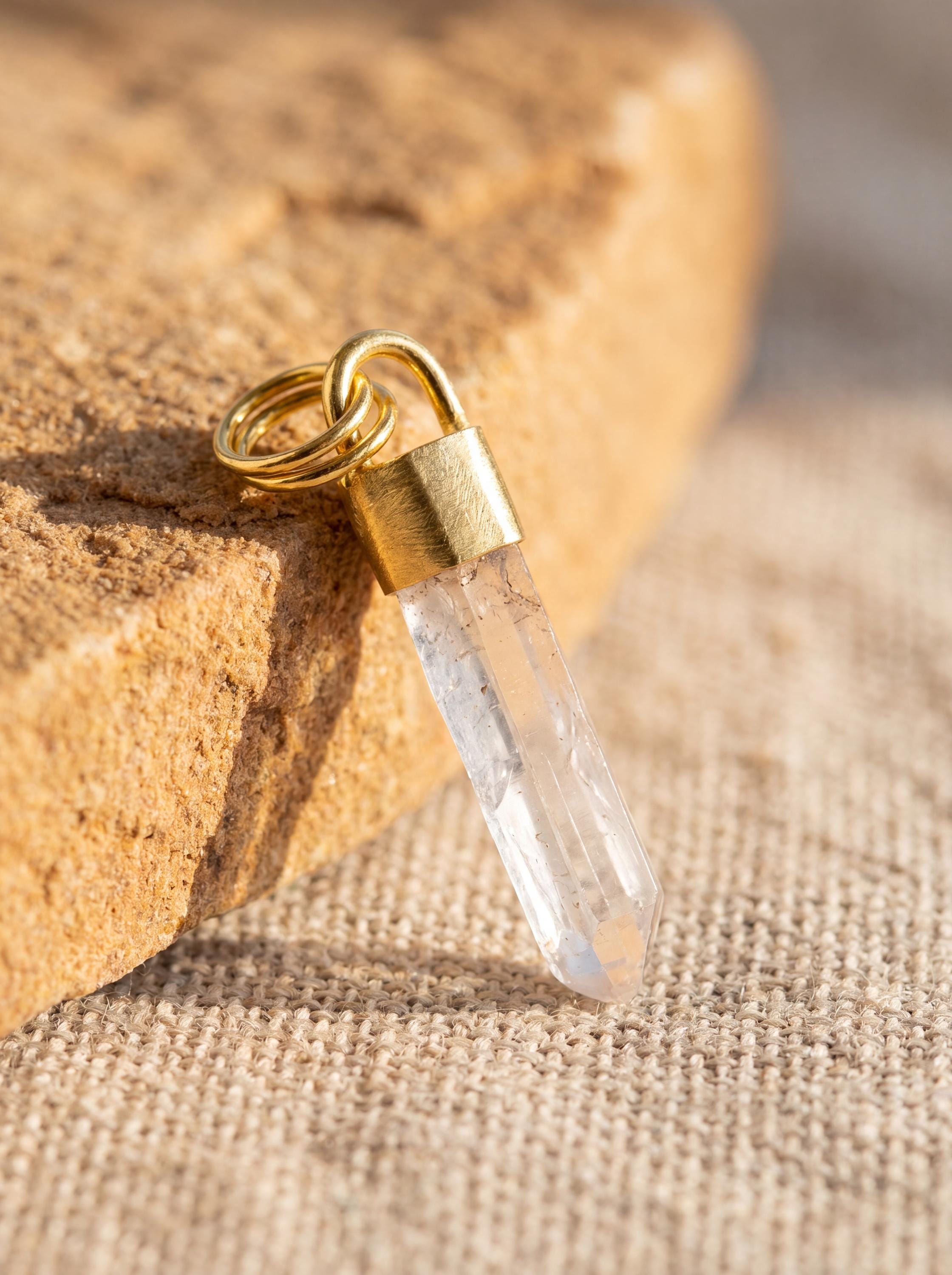 Gold Plated Quartz Point Pendant: Australian Fossicked Crystal Necklace