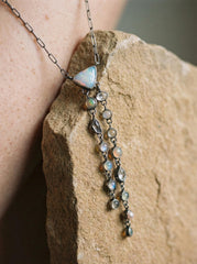 Multi-Crystal Sterling Silver Pendant: Opal, Rose Quartz, Aquamarine Necklace