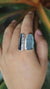 Aquamarine Black Tourmaline Ring 925 Sterling Silver Adjustable Band Throat Root Chakra Protection Gift