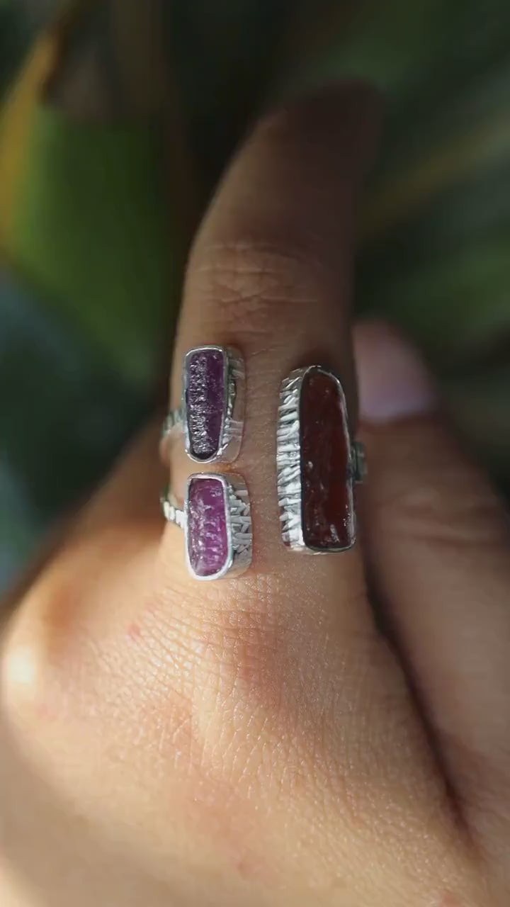 Red Kyanite Ruby Ring 925 Sterling Silver Adjustable Hammered Band Root Sacral Chakra Statement Jewelry Gift