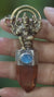 Ganesha Talisman Brass Cast Pendant, Australian Lithium Finger Quartz, High-Grade Aquamarine Cabochon, Oxidised Silver Bezel & Sand Textured