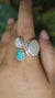 Pearl Larimar Moonstone Ring 925 Sterling Silver Adjustable Multi Stone Band Throat Crown Chakra Gift