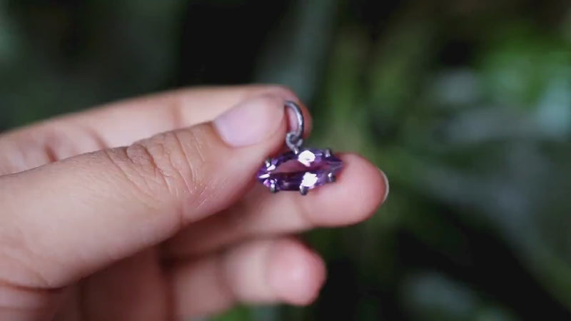 Amethyst Eye Claw Pendant 925 Silver Oxidized Necklace Faceted Purple Crystal Sand Texture Crown Chakra Jewelry