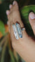 Pearl Aqua Aura Quartz Ring 925 Silver Adjustable Open Ring Organic Texture Statement Jewelry