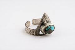 Turquoise Ring - Hammered OR Brushed oxidised Triangle - 925 Sterling Silver - Open ADJUSTABLE - Size 5-10 US