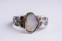 White Precious Lightening ridge Opal solid Sterling Silver Ring Textured & Oxidised No23