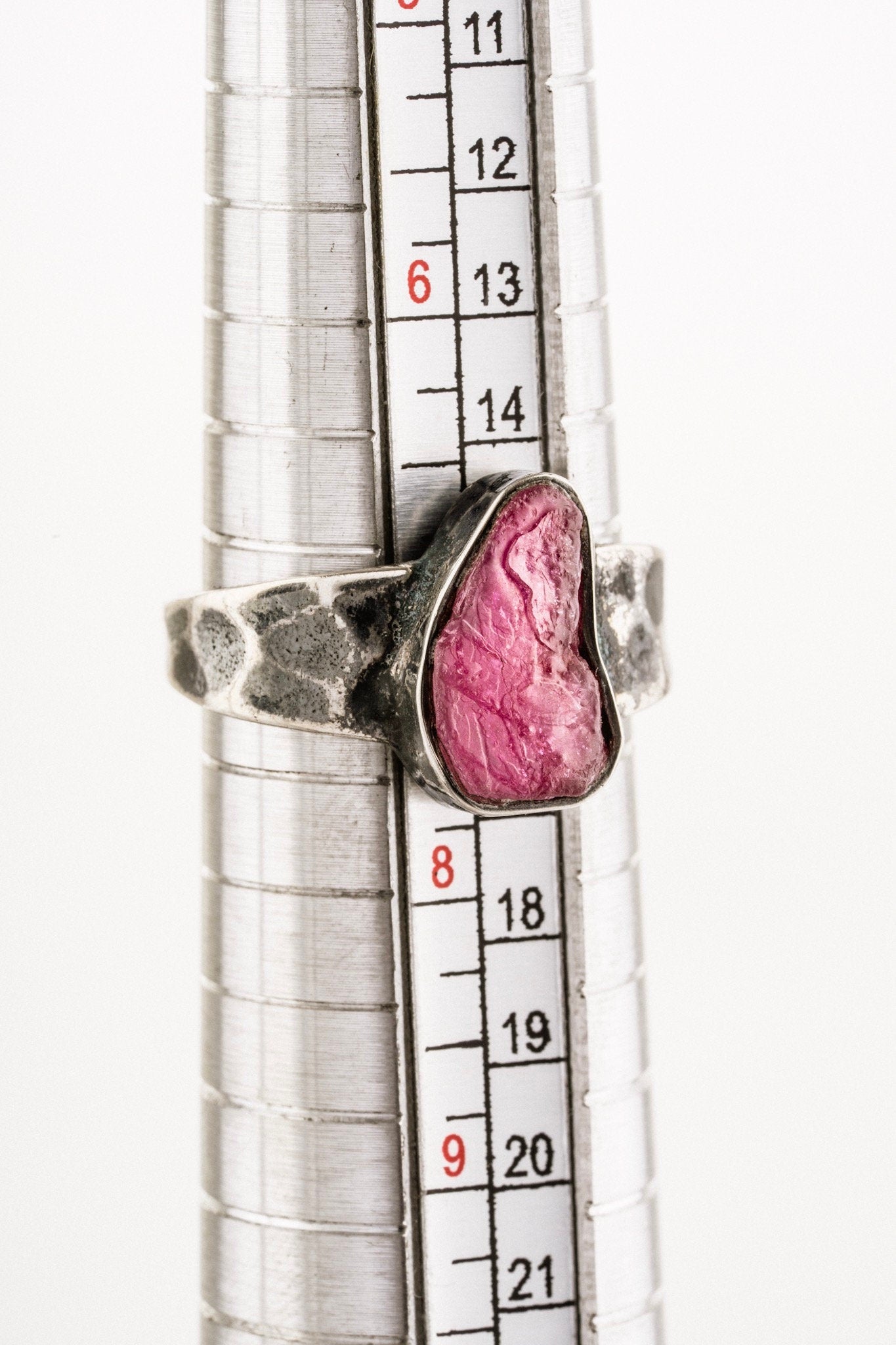 Raw Ruby -Solid 925 Sterling Silver Ring - Hammered Textured & Oxidised No.3