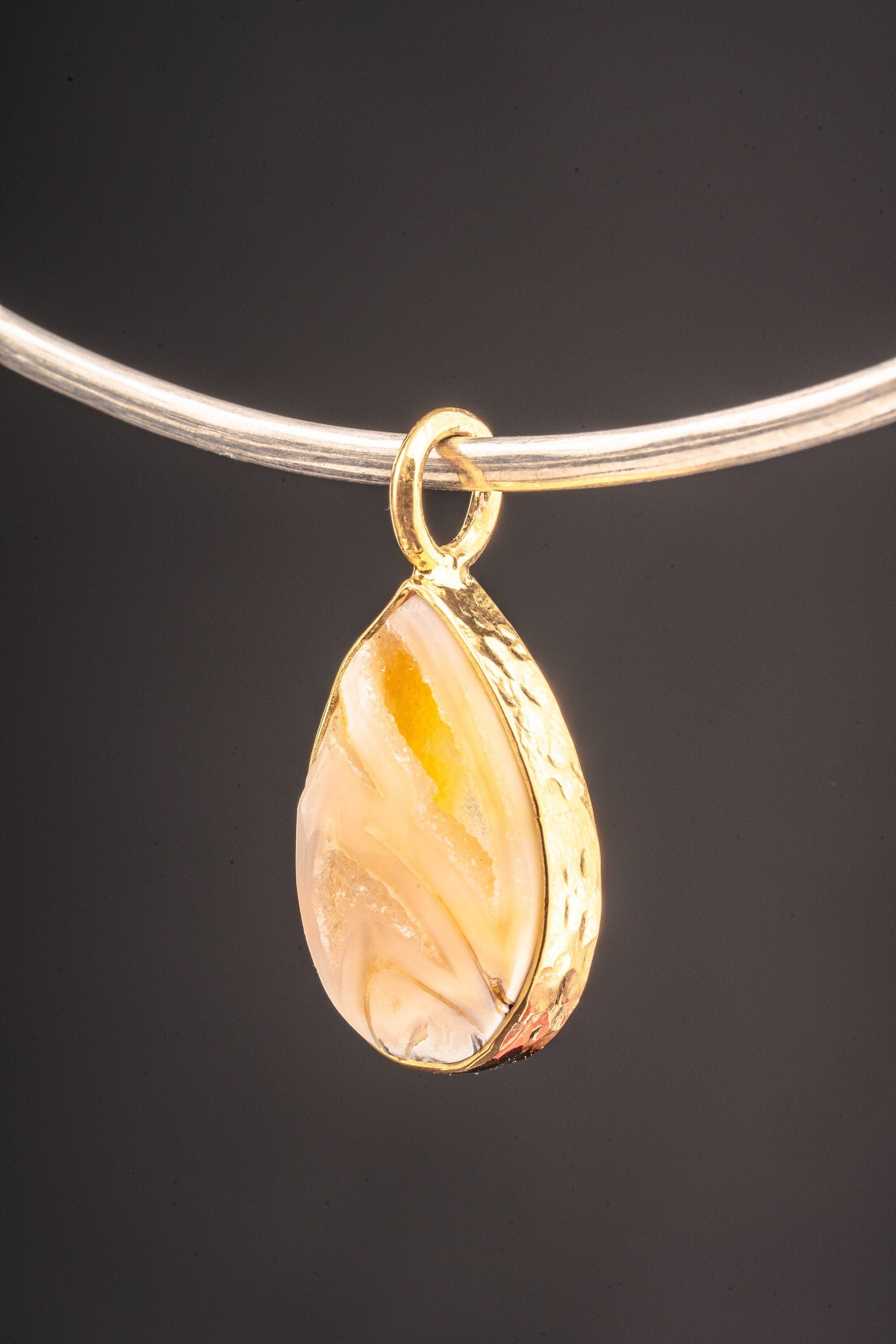 Fossilised Druzy Shell - Gold Plated Textured Sterling Silver - Crystal Necklace Pendant