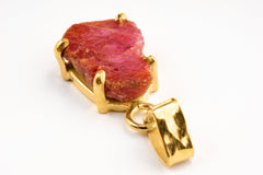 Small Natural African Gem Ruby - Gold Plated 925 Sterling Silver - Textured Claw Setting Pendant Necklace No/9