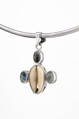 Cowrie Shell & Moonstone - 925 Sterling Silver - Mandala Setting - Pendant Necklace No/5