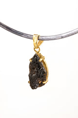 Rare Natural Darwin Glass Tektite - 925 Sterling Silver Gold Plated - Hammered Textured Claw Setting - Pendant Neckpiece No7