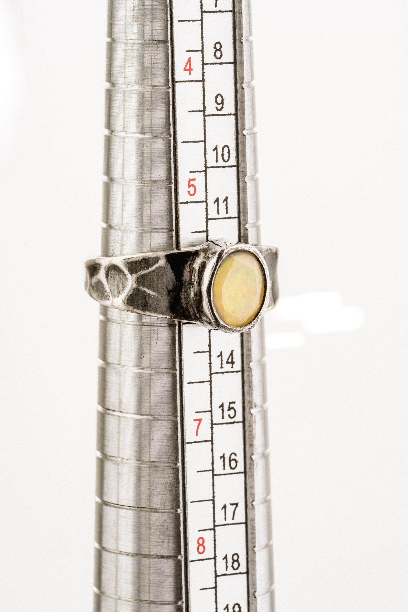 Beautiful Faceted Ethiopian opal - Solid 925 Sterling Silver Ring - Hammer Textured & Oxidised No.2