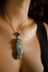 Large Natural unpolished Larimar - 925 Sterling Silver - Hammered & Oxidised - Three Claw Wire Setting - Pendant Neckpiece N/3