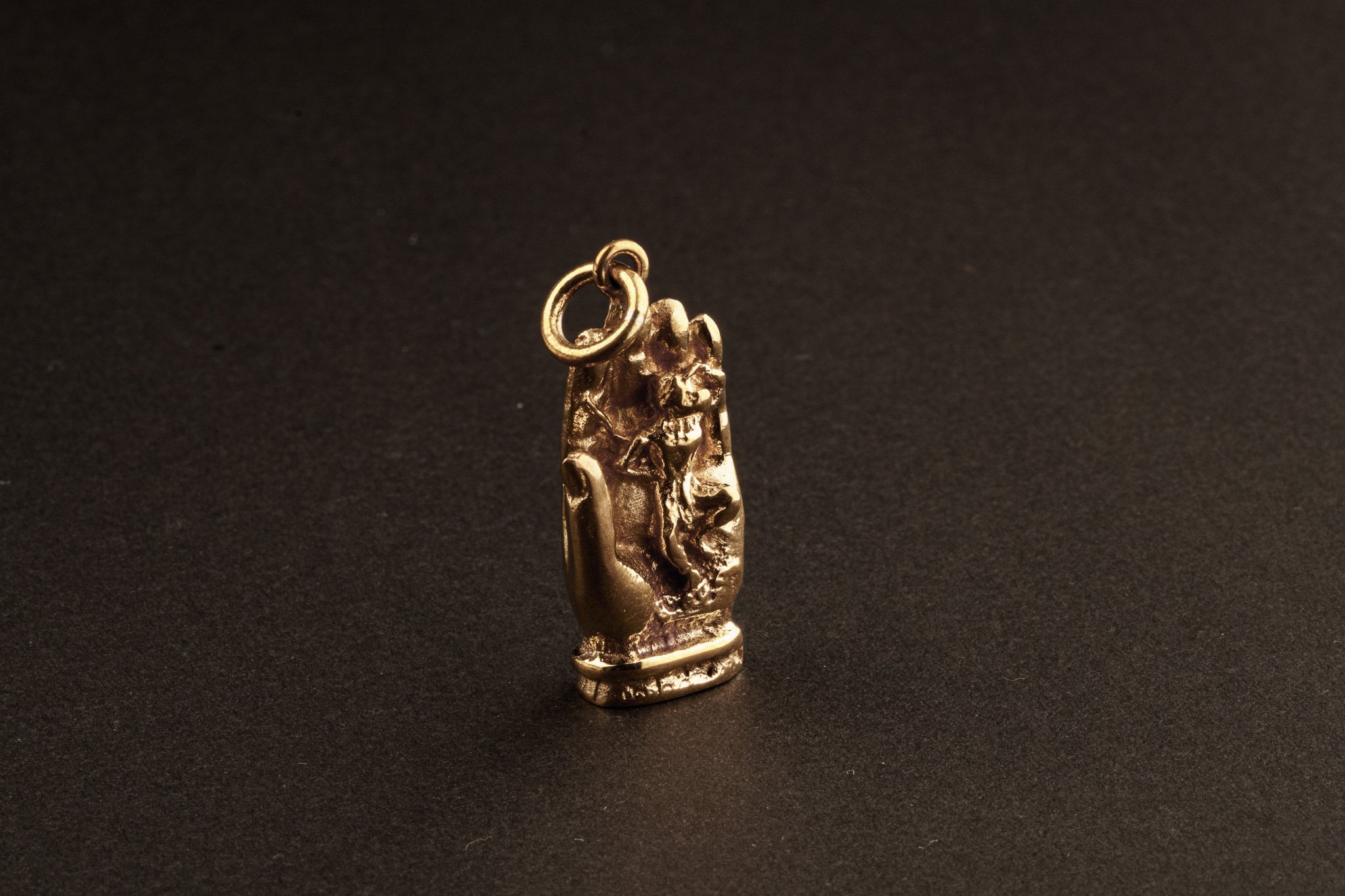 Pra Urai Buddha Hand holding Monkey God Subduing Mara Demons - Brass Cast - Pendant Necklace