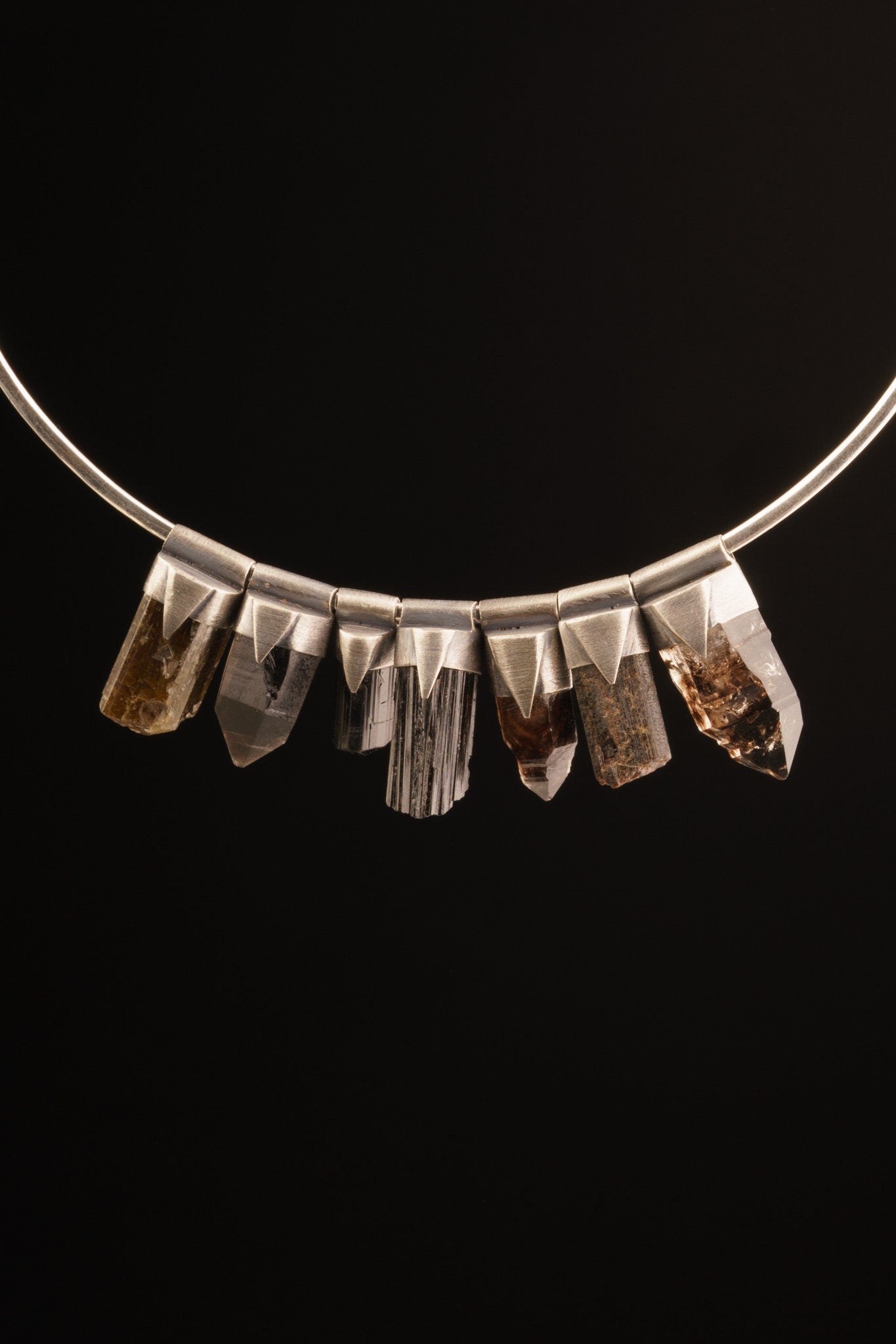 NEPLAE Yellow Rutile Laser Chlorite Quartz Point with a South Sea Pearl - Stack Pendant - Textured & Oxidised 925 Sterling Silver - NO 1