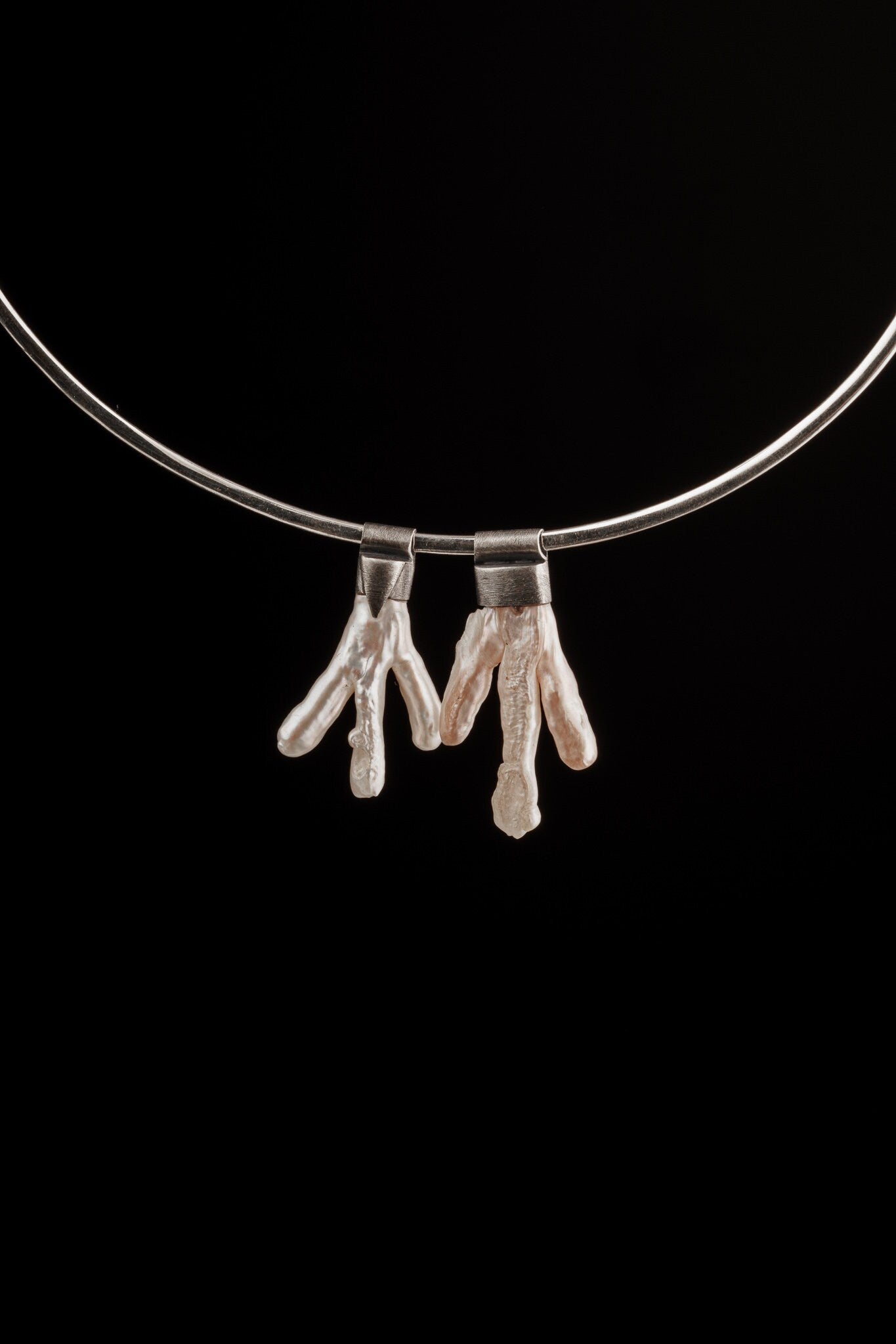 White Pearl Foot - Stack Pendant textured & oxidised - 925 sterling silver - Crystal Necklace