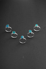 One - Raw High Grade Blue Apatite - Solid 925 Sterling Silver - Crystal Stack Ring - Hammer Textured & Rounded Band