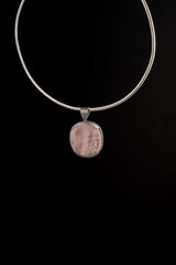 One Organic Shaped Rose Quartz - Crystal Pendant Necklace - 925 Sterling Silver - Strong hammered & textured finish