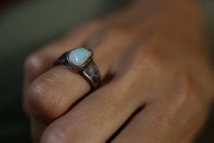 US 6.3 - Solid White Sparkling Precious Lightening Ridge Opal - Solid 925 Sterling Silver - Hammer Textured & Oxidised - Crystal Ring