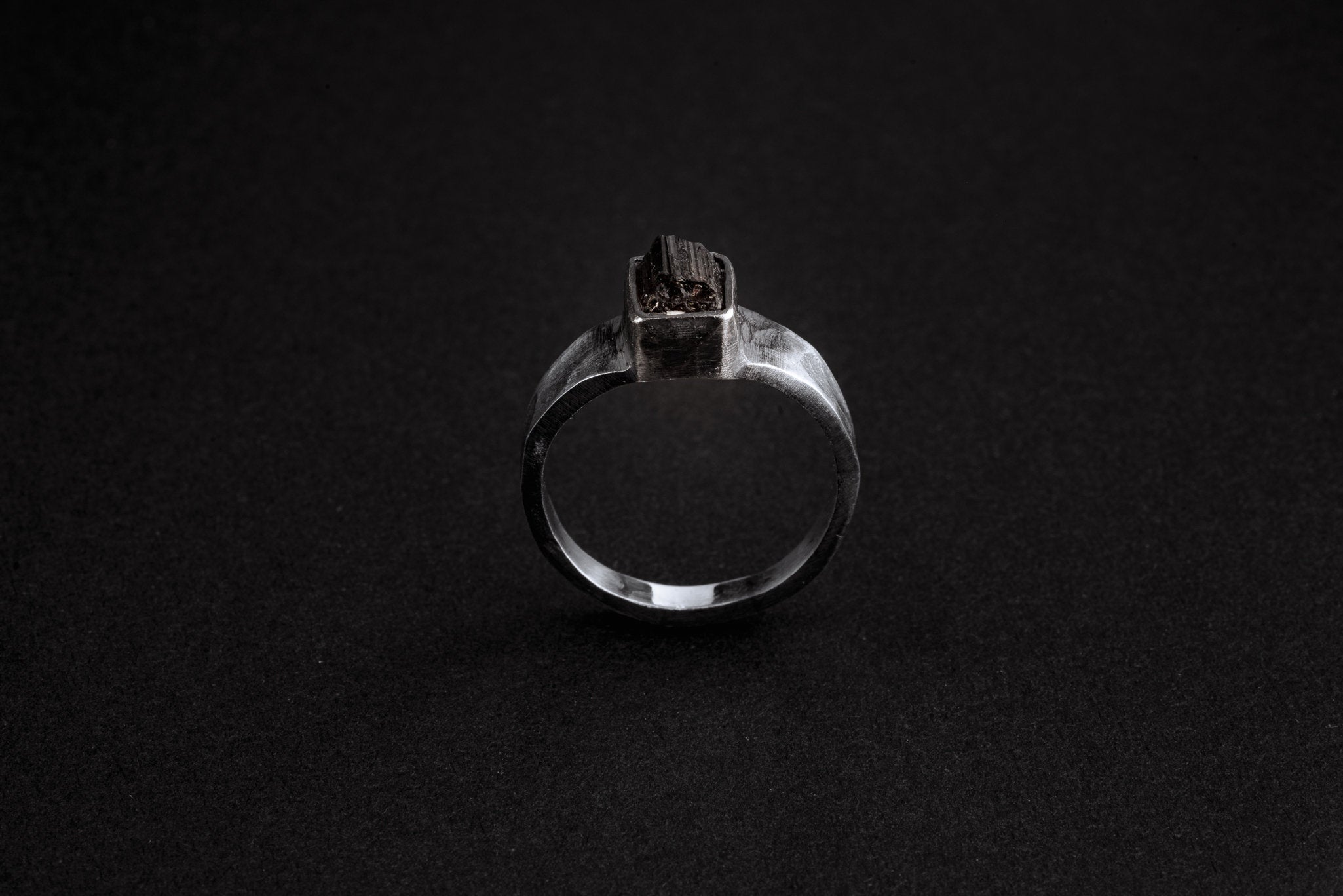 Raw Pink / Green Tourmaline - Large ( Men's ) - Size 8 US - 925 Sterling Silver - Hammer Textured Oxidised