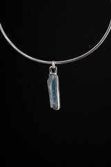 Raw aqua Ocean Kyanite with mica inclusions - Sterling Silver - Crystal Pendant Necklace