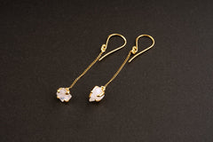 Raw flashy blue Moonstone - Gold plated - Sterling Silver - Claw / Prong dangle hook crystal Earring