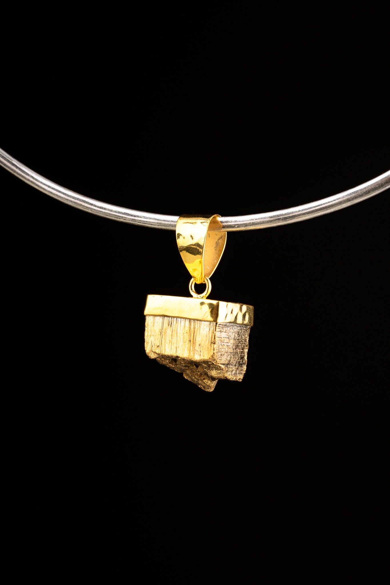 Natural gold plated raw Cubic Pyrite necklace - Gold Plated Textured Sterling Silver Setting - Crystal Pendant